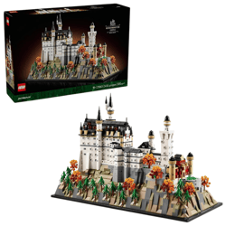 LEGO Architecture set of Neuschwanstein Castle, featuring 3,465 pieces, displayed with its box.