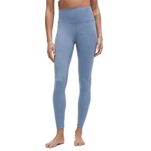 High-waisted, full-length blue leggings with a smooth, form-fitting design, suitable for fitness or casual wear.