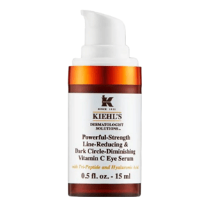 Kiehl's Dermatologist Solutions Powerful-Strength Line-Reducing & Dark Circle-Diminishing Vitamin C Eye Serum, 0.5 fl. oz. (15 ml), features Tri-Peptide and Hyaluronic Acid.