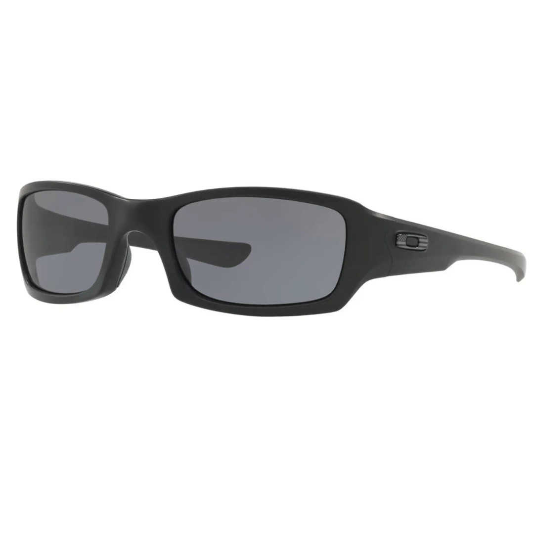 Black wraparound sunglasses with a matte finish and dark lenses, featuring a small logo on the temple.