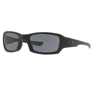 Black wraparound sunglasses with a matte finish and dark lenses, featuring a small logo on the temple.