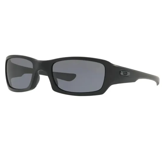 Black wraparound sunglasses with a matte finish and dark lenses, featuring a small logo on the temple.