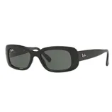 Black rectangular Ray-Ban sunglasses with dark lenses and the Ray-Ban logo on the temple and lens corner.