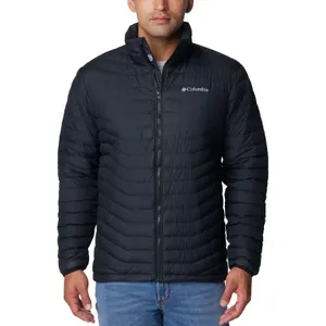 Columbia Men's Westridge Down Jacket is a black, quilted jacket with a front zipper and the Columbia logo on the chest, designed for warmth and comfort.