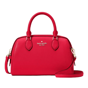 Red Kate Spade New York Madison Small Dolly Duffle bag with top handles, detachable shoulder strap, and gold-tone hardware.