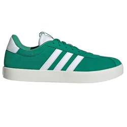 Green Adidas sneaker with white stripes and a white sole.