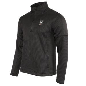 Black Spyder Men's Pullover with a high collar, quarter-zip front, and the brand’s spider logo on the chest.