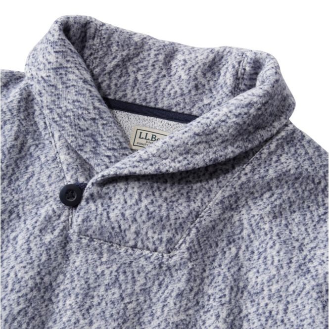 Men's fleece pullover by L.L.Bean, featuring a heathered gray color, partial button-up neck, and a stand-up collar.