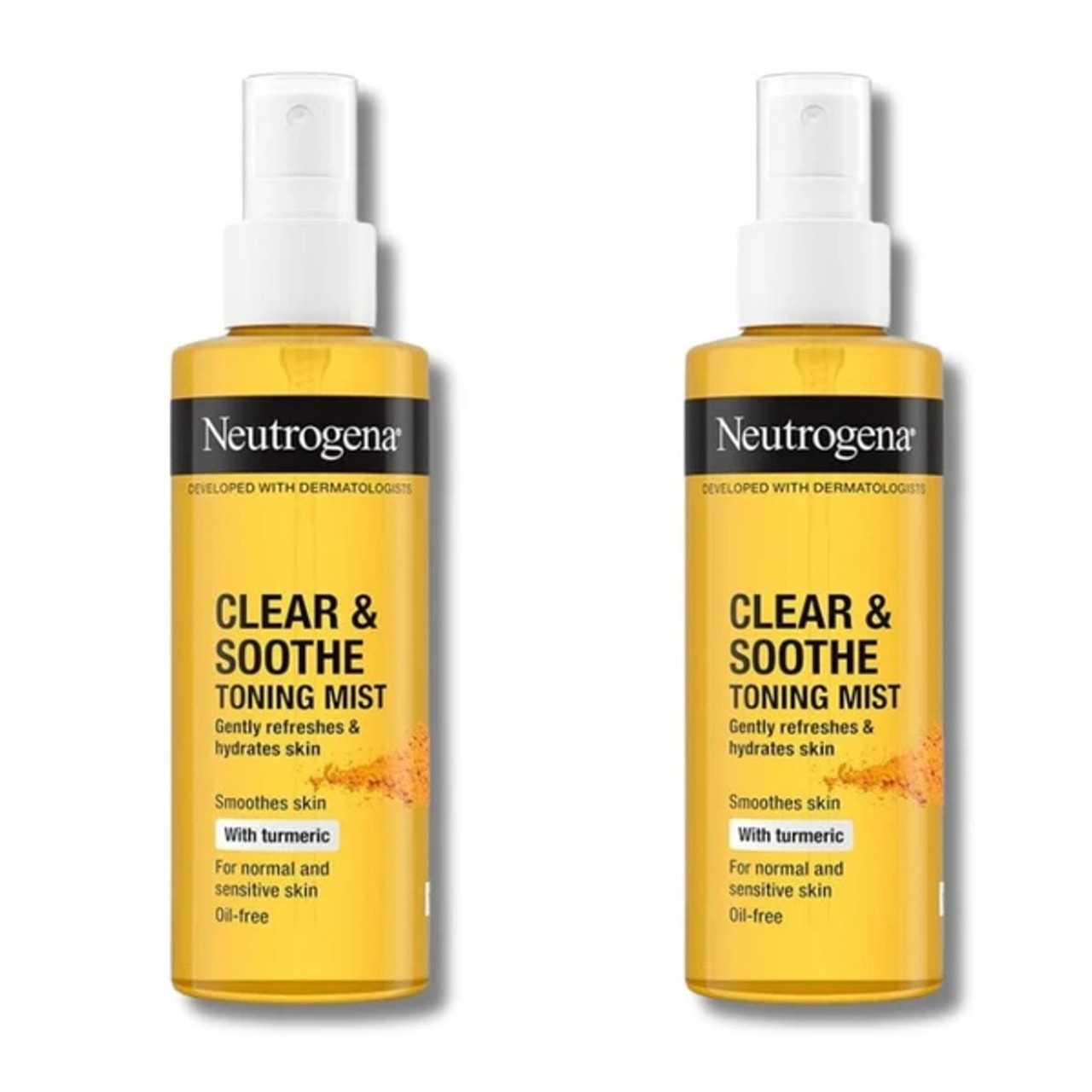 Neutrogena Clear & Soothe Toning Mist with turmeric, designed to gently refresh and hydrate skin, is suitable for normal and sensitive skin types and is oil-free.