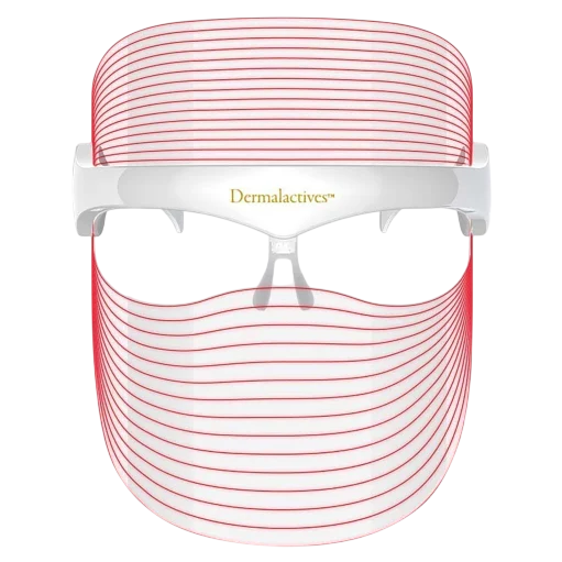 A Dermalactives LED facial mask featuring red light therapy for skincare, designed to be worn like a visor.