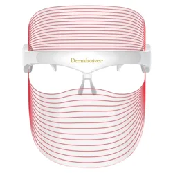 A Dermalactives LED facial mask featuring red light therapy for skincare, designed to be worn like a visor.