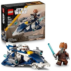 LEGO Star Wars set 75340 featuring Plo Koon's Jedi Interceptor, includes 89 pieces and a Plo Koon minifigure with a lightsaber. Suitable for ages 6 and up.