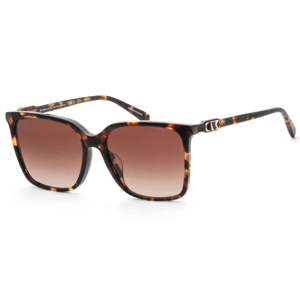 Tortoise-shell square sunglasses with gradient brown lenses, featuring a gold MK logo on the temples, designed by Michael Kors.