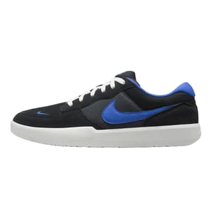 Nike Force sneakers feature a black and blue color scheme with a blue swoosh logo, white laces, and a white sole. The design is sleek and sporty, ideal for casual wear.