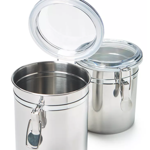 Two stainless steel canisters with clear, airtight clamp lids.