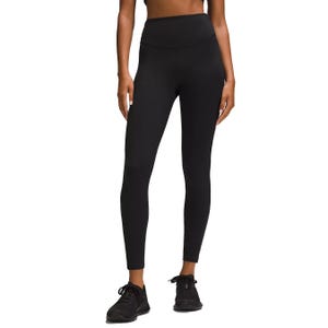 The lululemon Base Pace Tights feature a high-rise waist, sleek black design, and are ankle-length, providing a comfortable fit for running or training. Made with lightweight, sweat-wicking fabric.