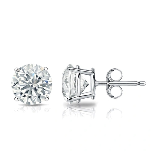 1/2ct lab-grown diamond studs set in 14K white gold with classic round-cut stones and a four-prong setting, featuring a butterfly back closure.