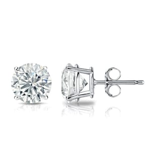 1/2ct lab-grown diamond studs set in 14K white gold with classic round-cut stones and a four-prong setting, featuring a butterfly back closure.