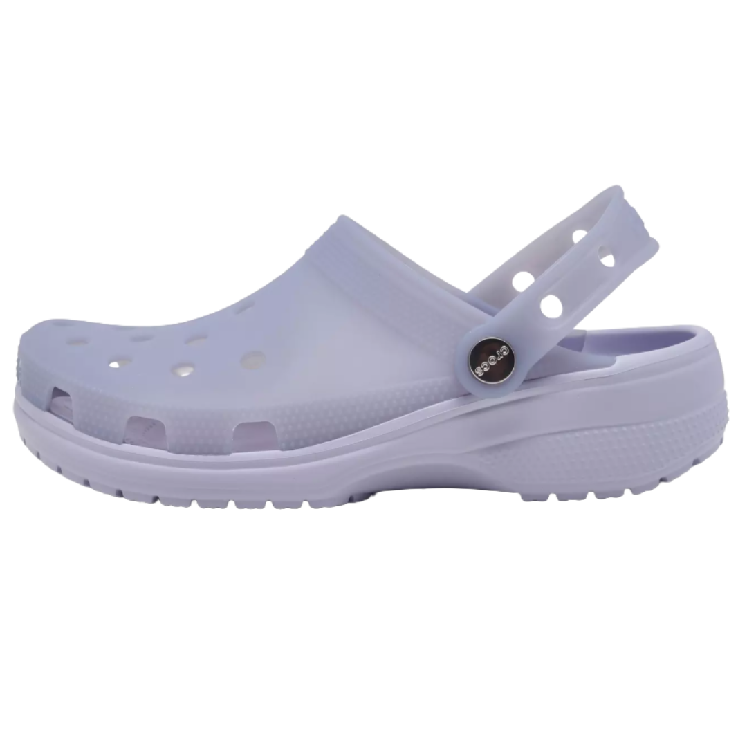 A light purple clog-style shoe with ventilation holes and a heel strap, designed for casual wear and comfort.