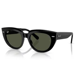 Black cat-eye sunglasses with dark lenses, featuring Ray-Ban branding on the temples and lens.