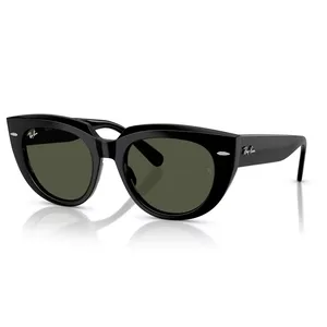 Black cat-eye sunglasses with dark lenses, featuring Ray-Ban branding on the temples and lens.