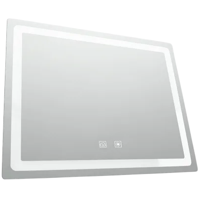 Rectangle LED bathroom mirror with touch controls.
