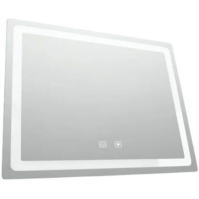 Rectangle LED bathroom mirror with touch controls.