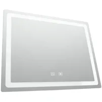 Rectangle LED bathroom mirror with touch controls.