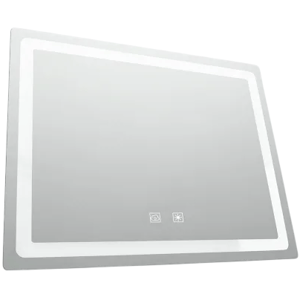 Rectangle LED bathroom mirror with touch controls.