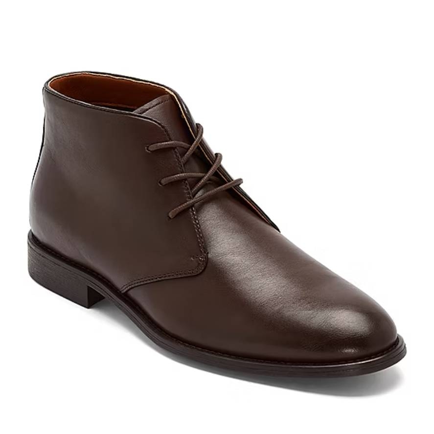 Brown leather lace-up dress boot for men.