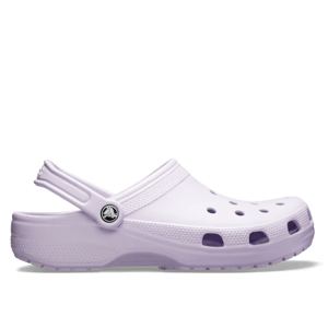 A lavender Crocs Classic Clog with a heel strap and ventilation holes.