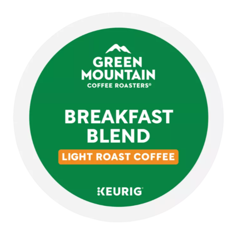 Green Mountain Coffee Roasters Breakfast Blend, Light Roast Coffee, compatible with Keurig machines.