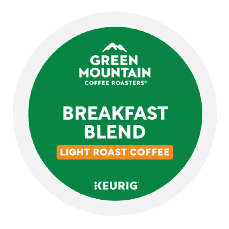 Green Mountain Coffee Roasters Breakfast Blend, Light Roast Coffee, compatible with Keurig machines.