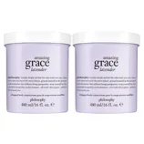 Two containers of Philosophy's \“Amazing Grace Lavender\“ whipped body crème, each 480 ml/16 fl. oz., featuring a calming lavender formula with soothing text on the packaging.