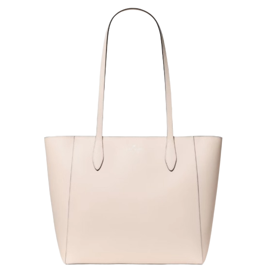 A light beige tote bag with long, slender handles and a minimalist design.