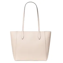 A light beige tote bag with long, slender handles and a minimalist design.