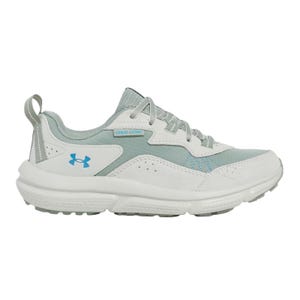 Under Armour sports shoe in white and light blue, featuring a textured sole and mesh detailing.