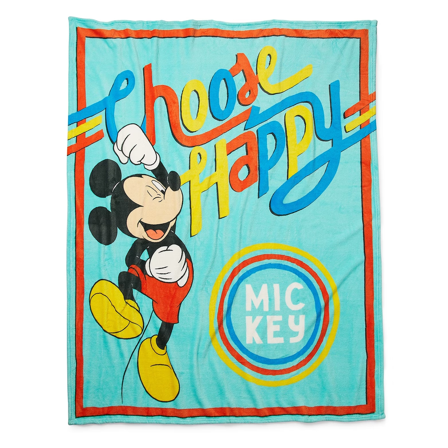 Mickey Mouse-themed towel with the phrase \“#Choose Happy\“ and a colorful design.