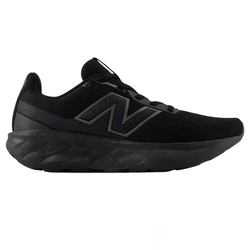A black New Balance sneaker featuring a Fresh Foam midsole, designed for comfort and performance.