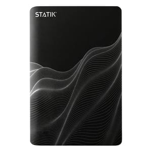 Black 65W power bank with white wave-like line design and the brand name \“STATIK\“ on the top left corner.
