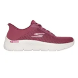Pink athletic shoe with a mesh upper, lace-up design, and white cushioned sole. Features a logo and \“SLIP-INS\“ label on the heel.