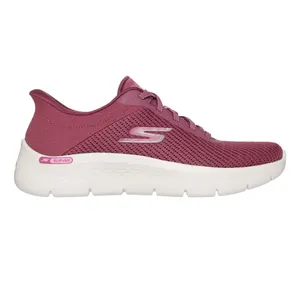 Pink athletic shoe with a mesh upper, lace-up design, and white cushioned sole. Features a logo and \“SLIP-INS\“ label on the heel.