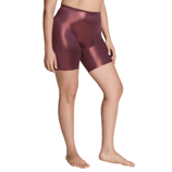 High-waisted, metallic purple biker shorts with a smooth, shiny finish.