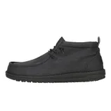 Black mid-top casual shoe with a moc toe, lace-up design, and a sturdy sole.