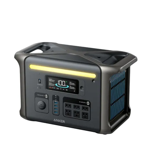 A portable power station with multiple AC outlets, USB ports, a car socket, and an LED display, suitable for charging electronics and powering small appliances.