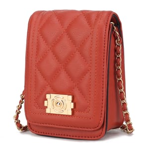 Red quilted leather crossbody bag with a gold-tone chain strap and secure front latch.