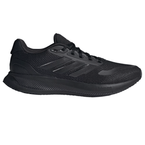 Black Adidas Runfalcon 5 Running Shoes featuring a low-top design, three signature stripes on the sides, and a Cloudfoam midsole for comfort.