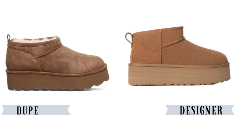 A pair of brown BearPaw booties besides a similar pair from UGG.