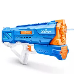 A blue and orange water blaster with a futuristic design, labeled \“X-Shot.\“