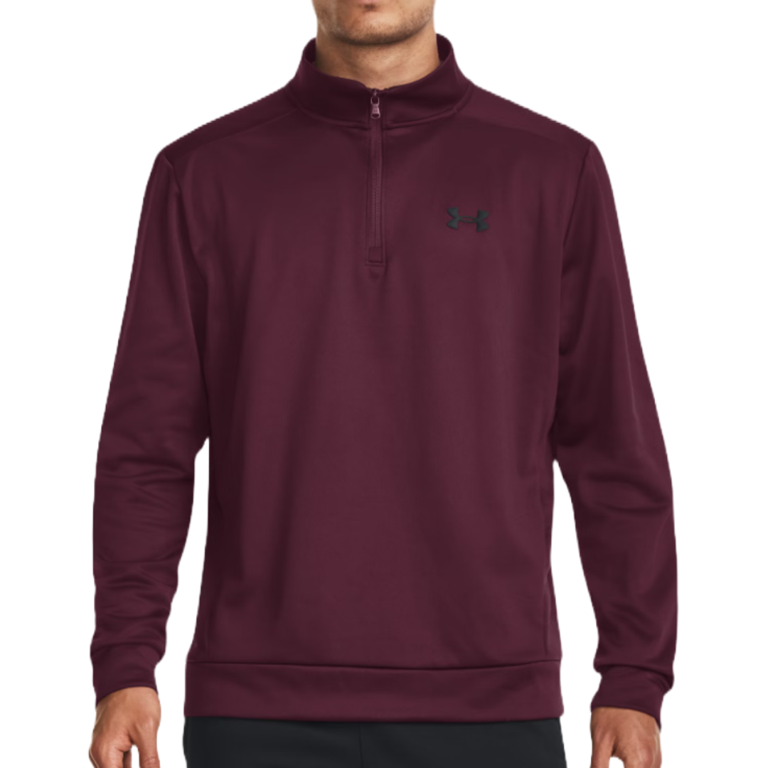 Maroon Under Armour fleece with a quarter zip and long sleeves, featuring the logo on the left chest.